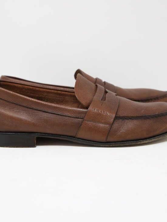 PRADA Mens Brown Leather Slip On Penny Loafers Size US 9  display picture 2